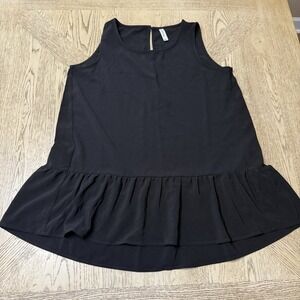 Zeana Large Black Flare Hem Sleeveless Top‎ Keyhole Back